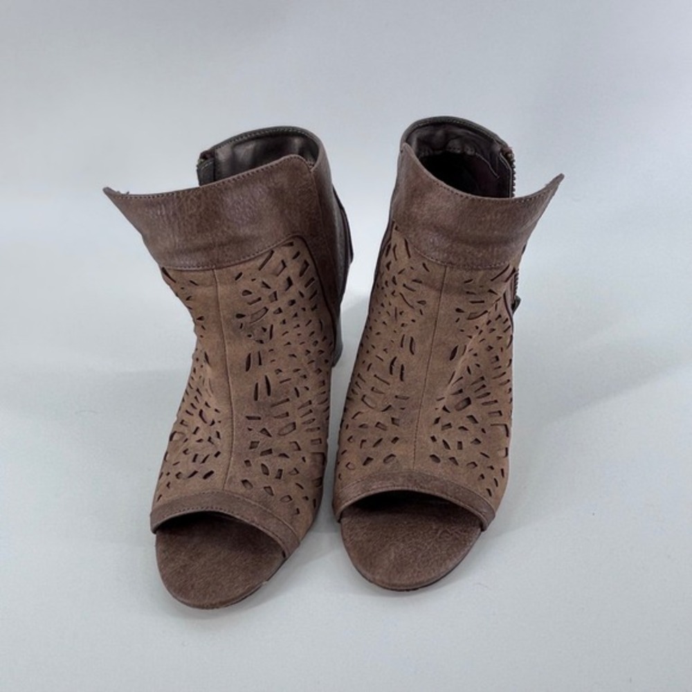 Michael Antonio Ankle Booties‎ Womens 7W Brown Peep Toe Block Heel Boho